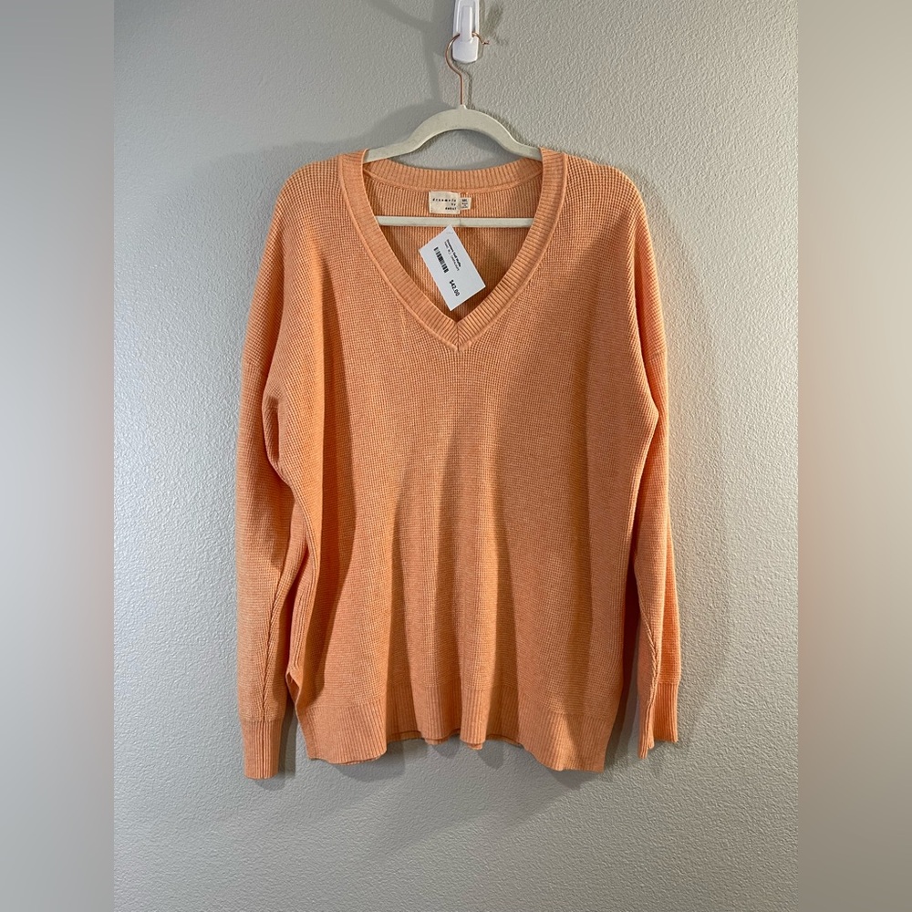 NWT Dreamers Sweater Pullover Golf Waffle V-Neck Peach Orange Women Medium Large